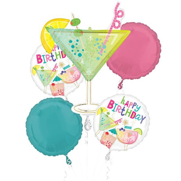 120943 Cocktail Birthday Foil Balloon Bouquet 5ct