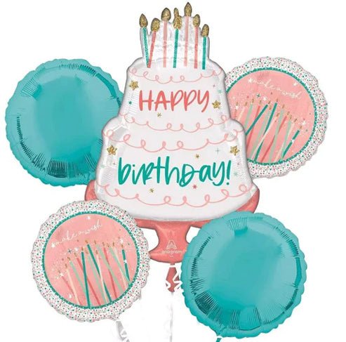Happy Birthday Cake Foil Balloon Bouquet 5ct