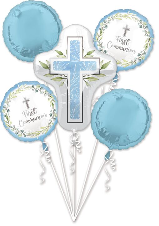 balloon-bouquet-my-first-communion-9790764 My First Communion Blue Foil Balloon Bouquet 5ct