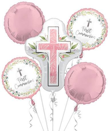 balloon-bouquet-my-first-communion-pink-6441564 My First Communion Pink Foil Balloon Bouquet 5ct