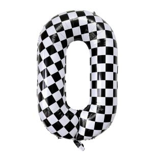 Checkered-Number-0-Foil-Balloon_Momo-Party 34'' Checkered Numbers 0 Balloon