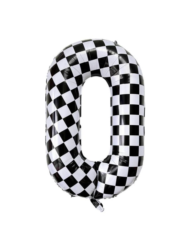 Checkered-Number-0-Foil-Balloon_Momo-Party 34'' Checkered Numbers 0 Balloon