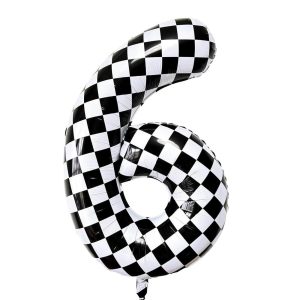 Checkered-Number-6-Foil-Balloon_Momo-Party 34'' Checkered Numbers 6 Balloon