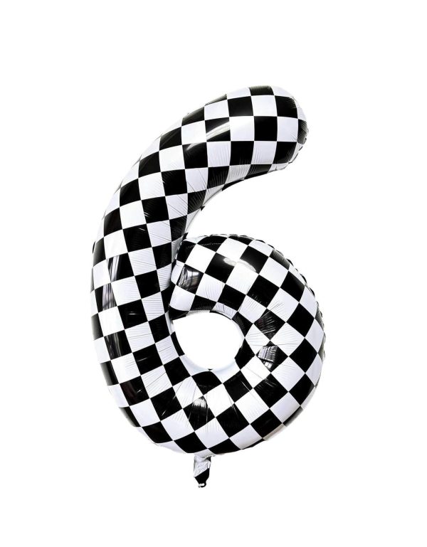 Checkered-Number-6-Foil-Balloon_Momo-Party 34'' Checkered Numbers 6 Balloon