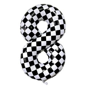 Checkered-Number-8-Foil-Balloon_Momo-Party 34'' Checkered Numbers 8 Balloon