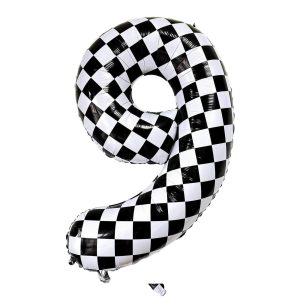 Checkered-Number-9-Foil-Balloon_Momo-Party 34'' Checkered Numbers 9 Balloon
