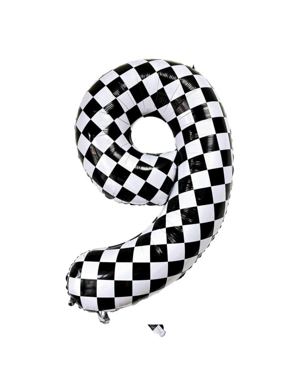 Checkered-Number-9-Foil-Balloon_Momo-Party 34'' Checkered Numbers 9 Balloon