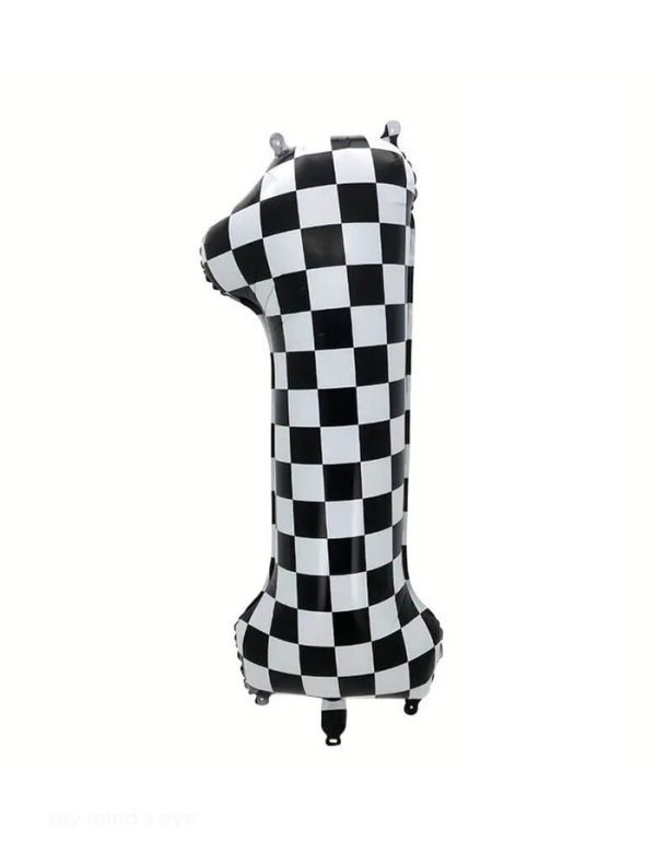 Large-Checkered-Number-Foil-Balloon_Number-1_Momo-Party 34'' Checkered Numbers 1 Balloon