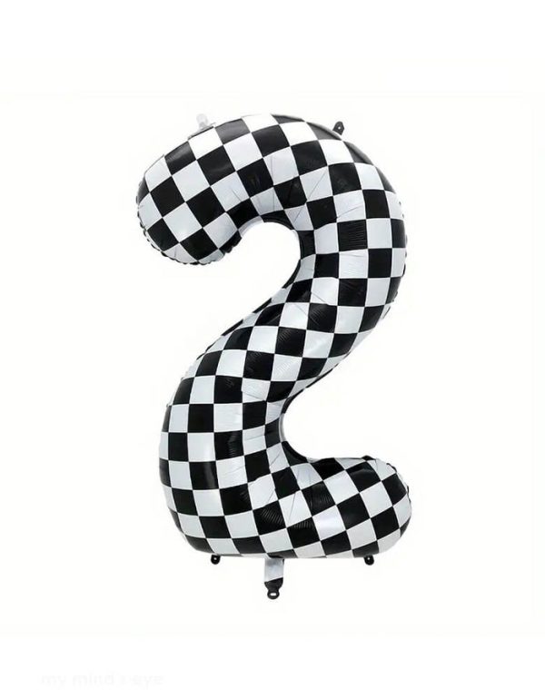 Large-Checkered-Number-Foil-Balloon_Number-2_Momo-Party 34'' Checkered Numbers 2 Balloon