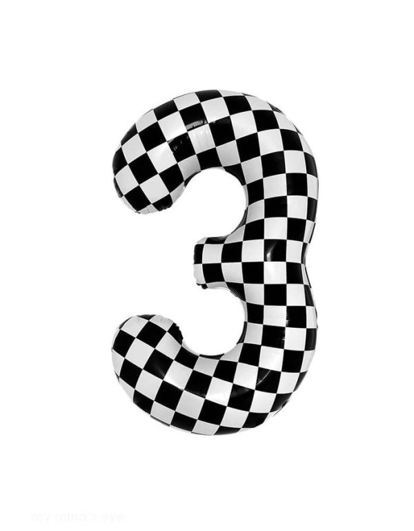 Large-Checkered-Number-Foil-Balloon_Number-3_Momo-Party 34'' Checkered Numbers 3 Balloon