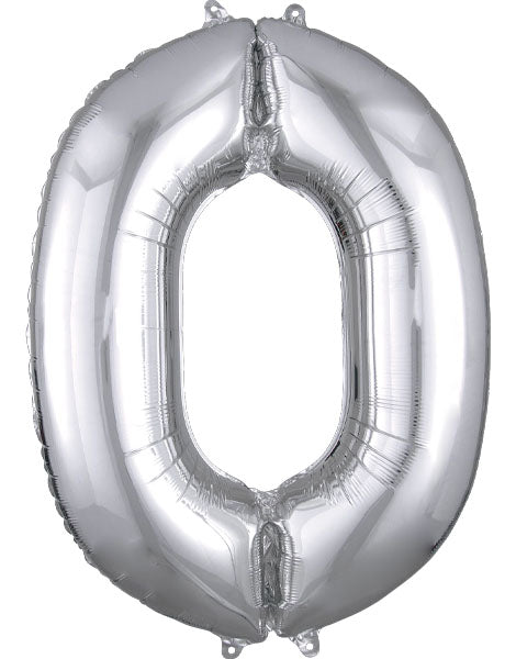 34in Anagram Silver Number 0 Foil Balloon