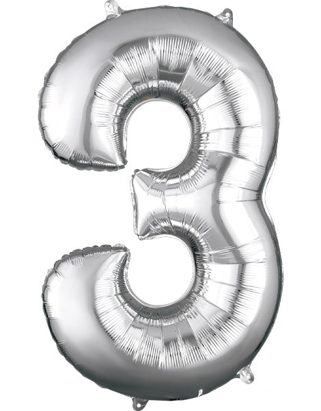34in Anagram Silver Number 3 Foil Balloon