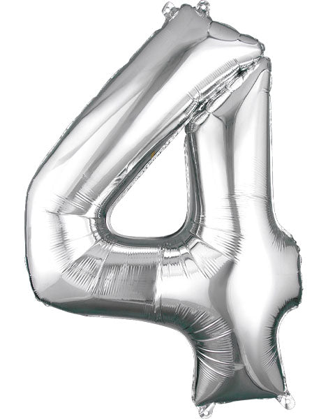 34in Anagram Silver Number 4 Foil Balloon