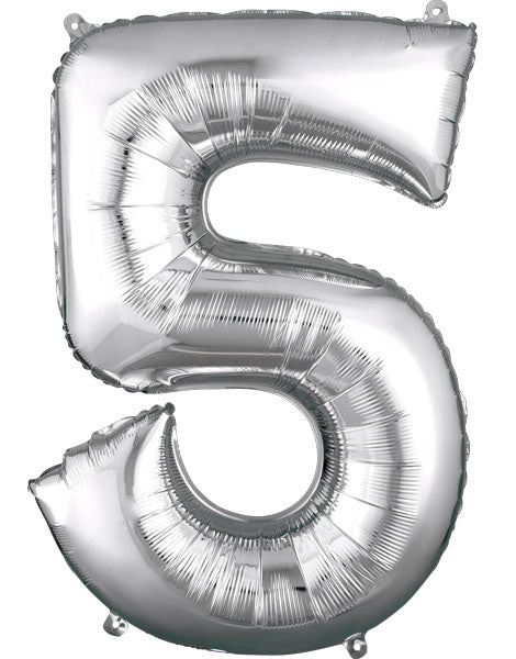 34in Anagram Silver Number 5 Foil Balloon