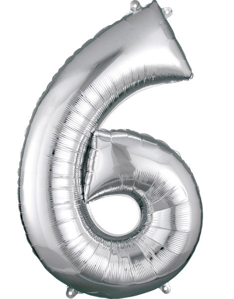 34in Anagram Silver Number 6 Foil Balloon